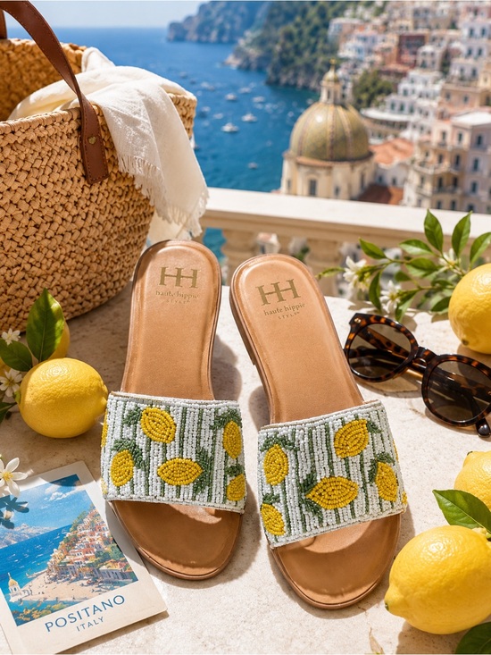 Haute Hippie Shoes - Haute Hippie Style Lemon Beaded Slides NWT | Viral Euro Summer Sandals Size 8